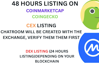 easily list token or coin on coinmarketcap, coingecko, dex and cex, boost volume