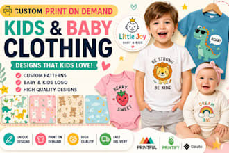 custom print on demand for kids clothing, baby clothing baby logo kids pattern