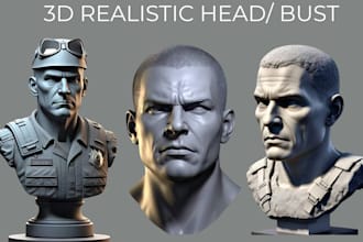 sculpt 3d realistic head, bust portrait face miniatures statue for 3d printing