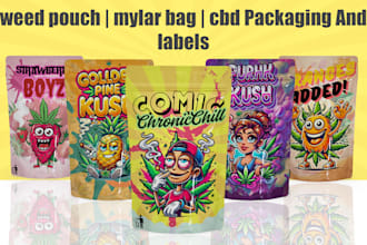 design unique weed pouch, mylar bag and cbd product labels