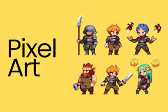make pixel art character, pixel art animation, pixel art logo for your game