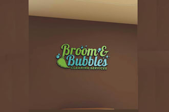 design broom, bubbles and commercial cleaning service logo
