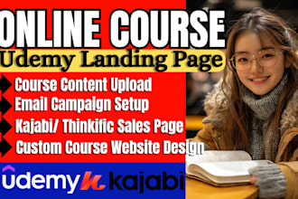 create online udemy course sales page thinikific, kajabi landing pages