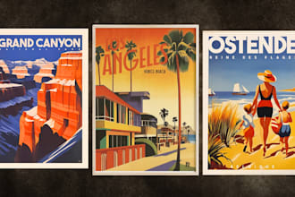 illustrate vintage retro travel poster minimalistic poster design art deco flyer