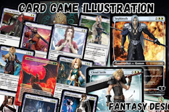 design unique fantasy card game illustration design with tcg mtg magic card box