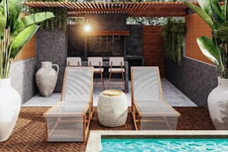 design home swimming pool pond garden patio backyard hotel villa landscape