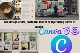 design eddm, postcard, leaflet or flyer using canva or adobe