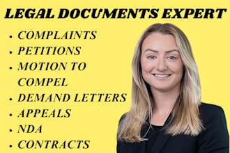 your lawyer and draft lawsuits,petitions,case briefs, legal appeal and complaint