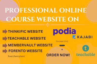 design professional online course website on thinkific teachable kajabi podia