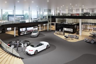 render 3d cgi commercial scape,parking lot,building terrace,office exterior,max