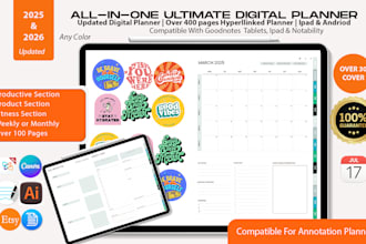 design etsy digital planner, etsy hyperlinked planner, digital journal etsy seo
