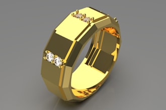 custom3d jewelry design,3d realistic ring 3dcad model and render it for printing