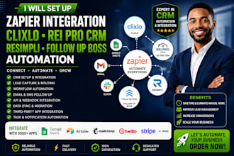 set up zapier integration clixio rei pro CRM resimpli follow up boss automation