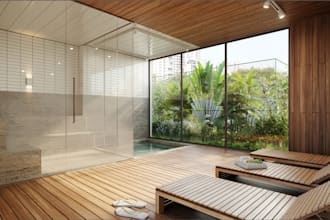 3d virtual staging,3d sauna,plunge,panoramic interior render,sketchup,lobby room