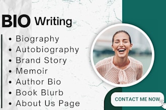 write biography, memoir, autobiography, brand story, author bio, about us page