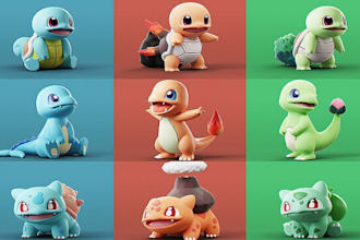 create 2d 3d pokeman model 3d pokeman figure 3d game assets 3d pokeman ball