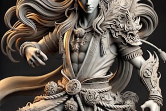 sculpting 3d character, action figure for games, movies, and 3d printing