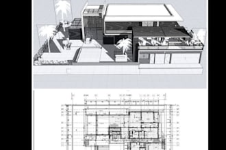 draft architectural blueprint for 2d house plan and 3d modeling