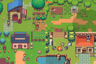 do top down pixel art tileset character animation sprite sheet game assets rpg