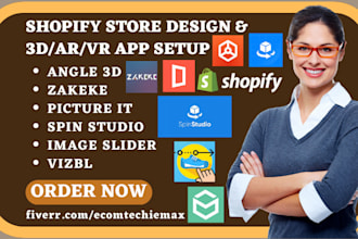 setup shopify 3d ar VR angle 3d zakeke picture it spin studio image slider vizbl