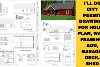 do city permit drawings for house plan, wall framing, adu, garage, deck, shed