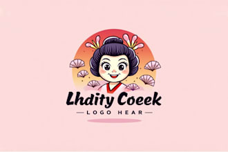 create modern geisha mask logo with text in any file format