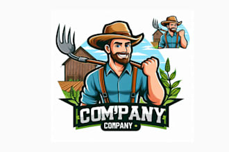 do elegant farmer mascot logo design with unlimited revision