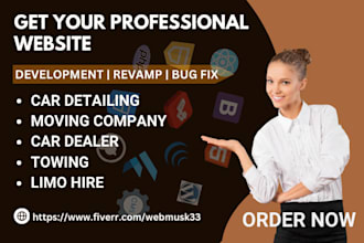create car detailing website moving company car dealer limo hire towing website