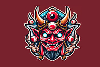 create an japanese tengu mask mascot logo design for your business in 12 hours