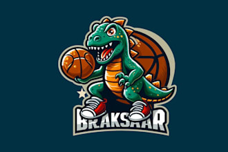 design dinosaur  basketball mascot logo with new concept in 1 day