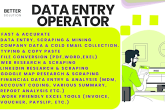 do data entry, file conversion, web research, copy paste, excel tools