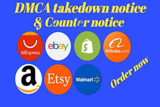 takedown report copyright products amazon,shopify,ebay,etsy,aliababa under dmca