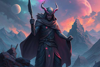 do dnd fantasy sci fi character or landscape illustration