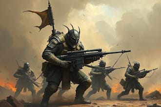draw military concept art , monsters and characters