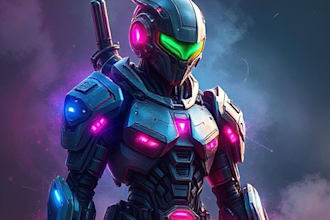 custom digital art cyborg, cyberpunk, and fantasy characters
