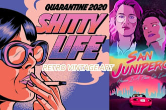 draw vintage album cover poster flyer banner in retro vintage style illustration