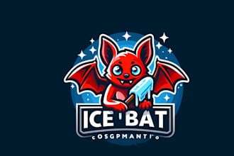 design ice bat red mascot logo with new concept in 1 day