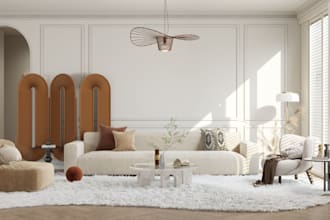 render 3d interior villa house, bedroom, dinning, sitting room,3d rendering, bim