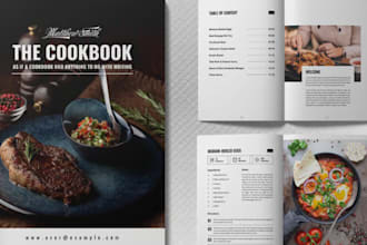 write and design recipe book, cookbook, meal plan, pdf editable, canva template