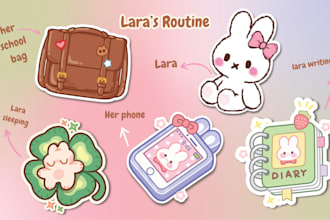 make cute kawaii doodles sticker illustrations for you