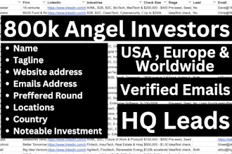 provide 800k verified angel investors email list from usa, europe and wordwide