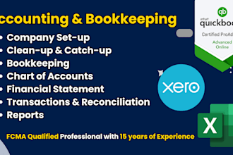 setup, catch up, bookkeeping and bank reconciliation in quickbooks, xero