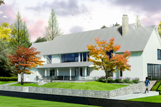 remodel 3d cottage exterior,cabin house, farm graden,landscape,layout rendering