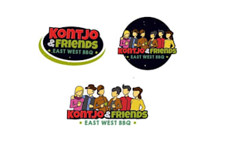 design unique friends meet and bbq retaurant logo