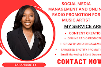 do monthly social media management and online radio promotion for music artists