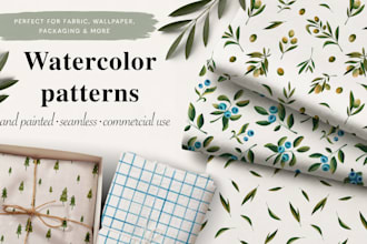 design watercolor seamless pattern, floral prints, boho, seasonal, animals