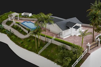 rebuild 3d landscape,farmhouse design,cad plan redraw,2d floor plan,d5 render