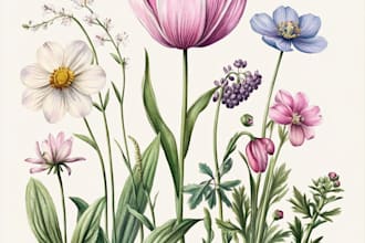 do a botanical vector illustration of plants and flower