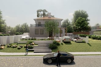 renew 3d cottage house,rooftop terrace,exterior living space,3d landscape render