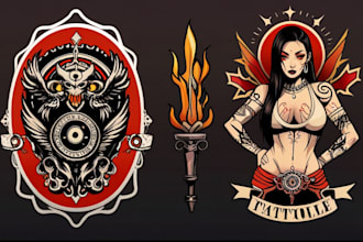 do illustration in traditional tattoo or old school t shirt design